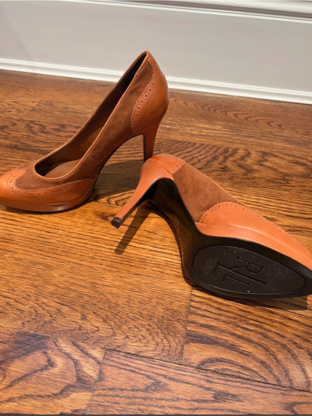 Lauren Ralph Lauren Cognac Leather & Suede Pointed-Toe Pumps - Picture 2 of 2
